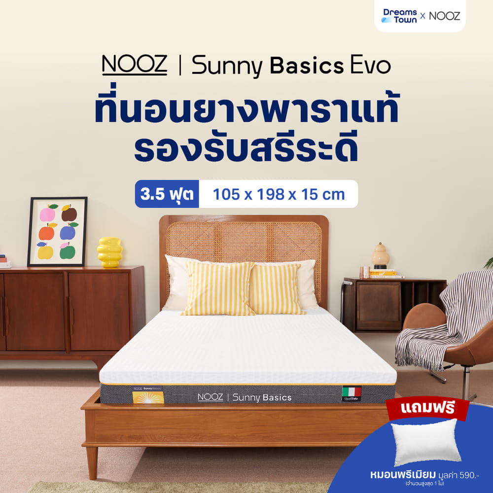 ที่นอนยางพารา 3.5ฟุต หนา 6 นิ้ว NOOZ SUNNY BASICS EVO